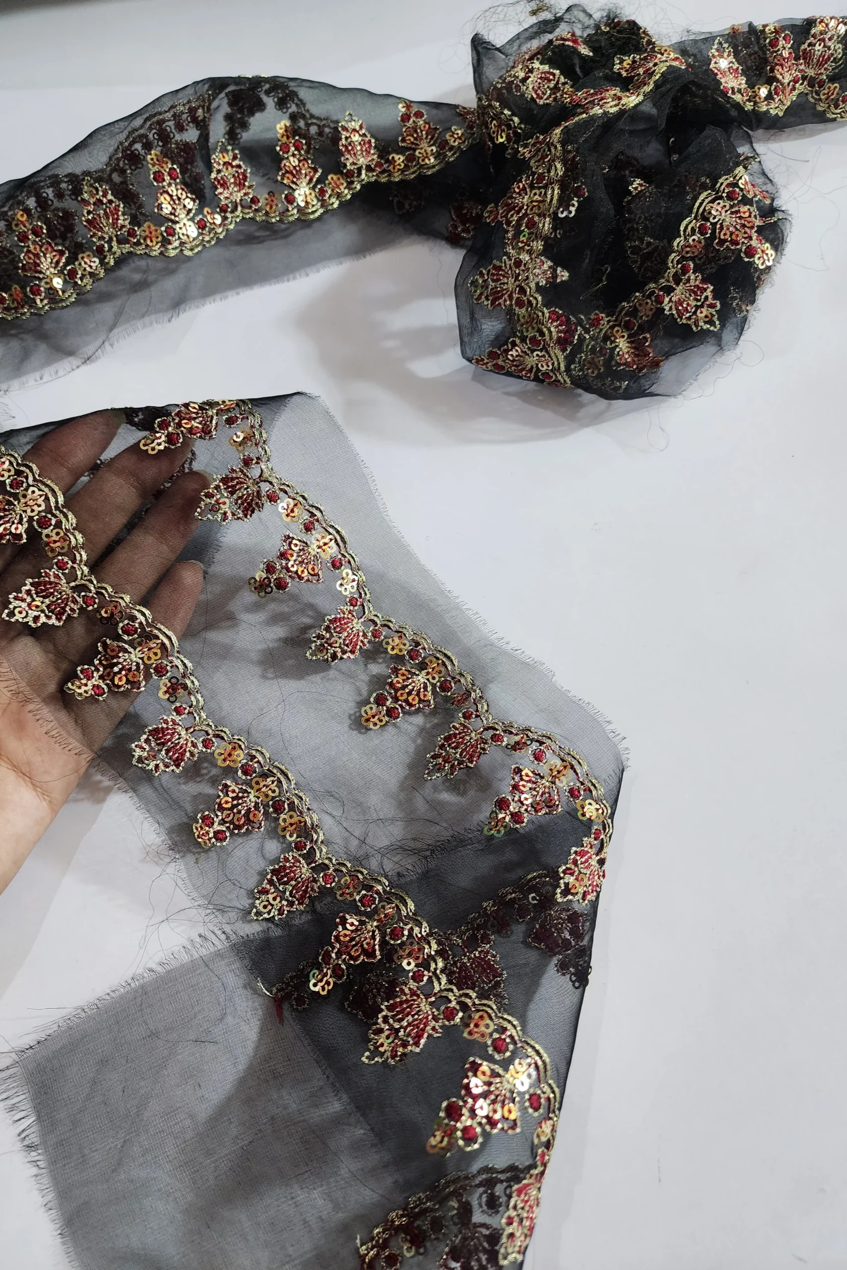 Organza black Red patch(per yard)